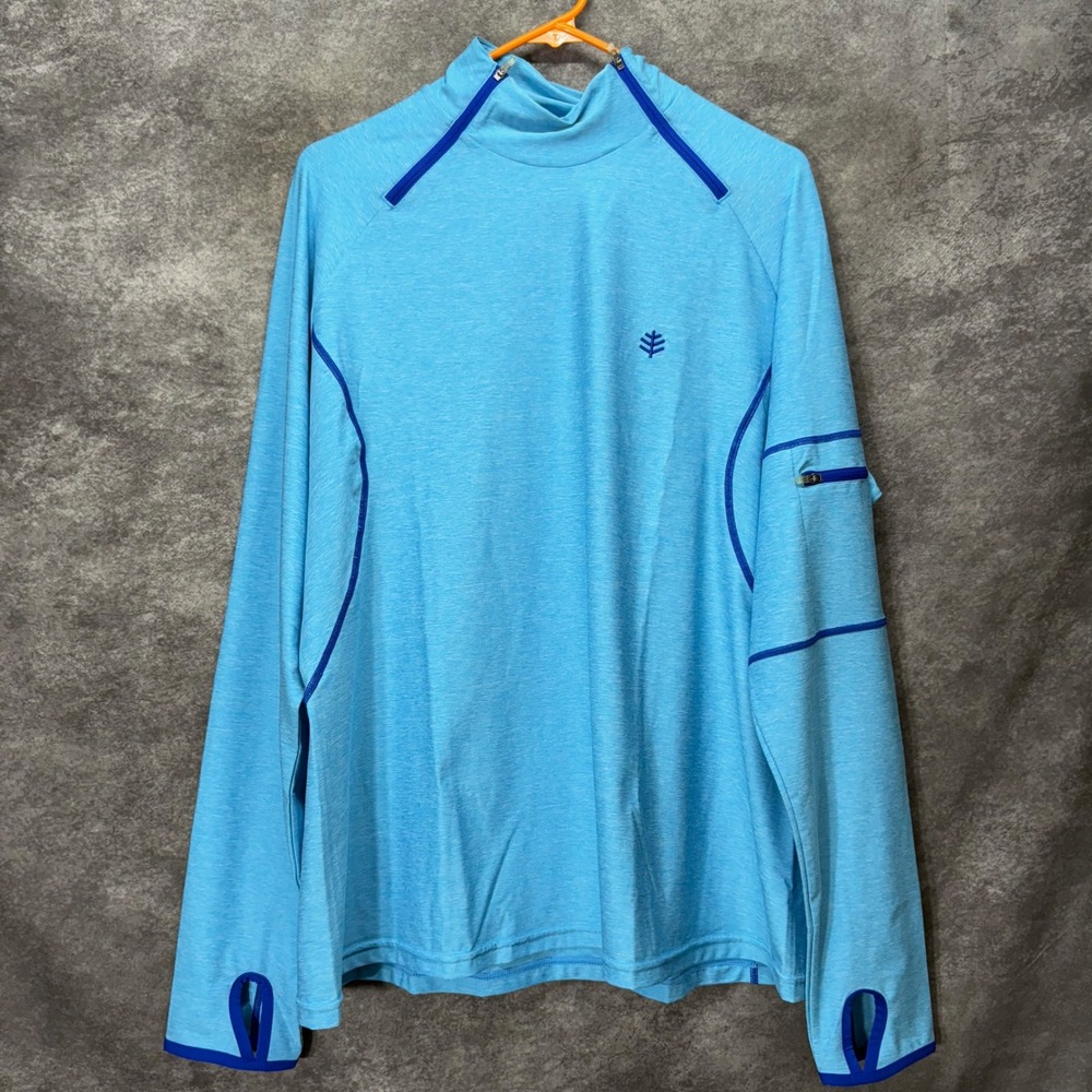 Coolibar UPF 50+ Sun Protection Double 1/4 Zip Mock Neck Shirt Womens XXL Blue